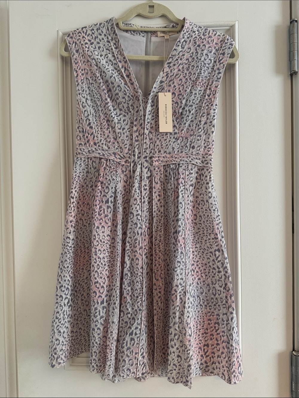 NWT Rebecca Taylor Sleeveless Pink Leopard Print A-Line Dress Size 4